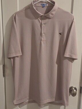 GenTeal Performance Polo Shirt - Peach & Blue Striped - Size Large